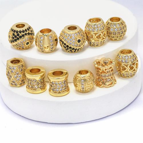 Cubic Zirconia Micro Pave Brass Beads gold color plated DIY & micro pave cubic zirconia nickel lead & cadmium free Sold By PC