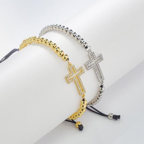 Brass Bracelet & Bangle with Knot Cord Cross plated Adjustable & micro pave cubic zirconia & for woman nickel lead & cadmium free Length 12 cm Sold By PC