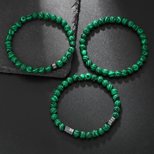 Gemstone Bracelets Malachite with Elastic Thread three pieces & Unisex green Sold By Set