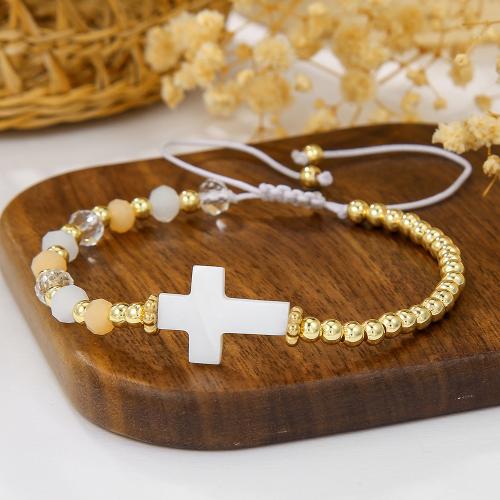 CCB Bracelets Copper Coated Plastic with Knot Cord Cross gold color plated Adjustable & for woman Sold By PC