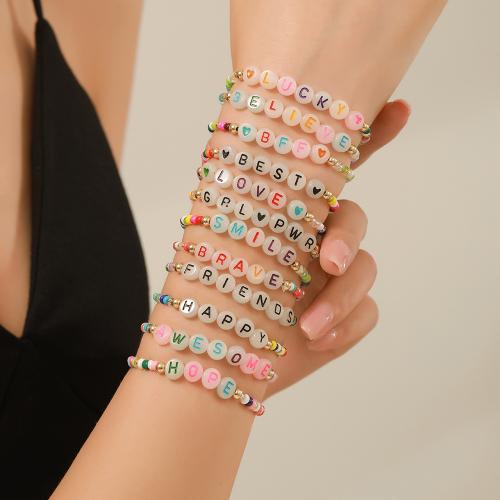 Glass Beads Bracelet Seedbead with Plastic 12 pieces & elastic & for woman & luminated mixed colors Sold By Set