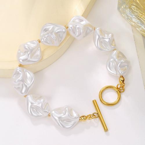 Plastic Bracelet Plastic Pearl gold color plated & for woman Sold By PC