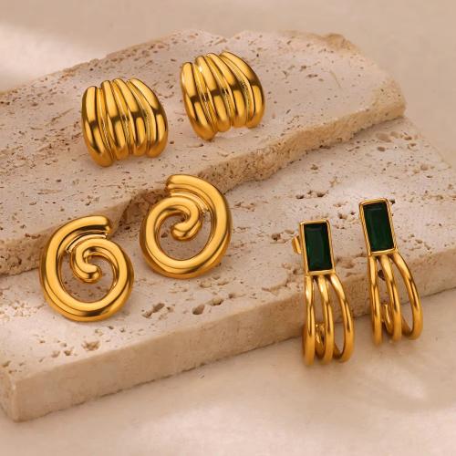 Roestvrij staal Stud Earrings, 304 roestvrij staal, gold plated, verschillende stijlen voor de keuze & voor vrouw, meer kleuren voor de keuze, nikkel, lood en cadmium vrij, Verkocht door pair