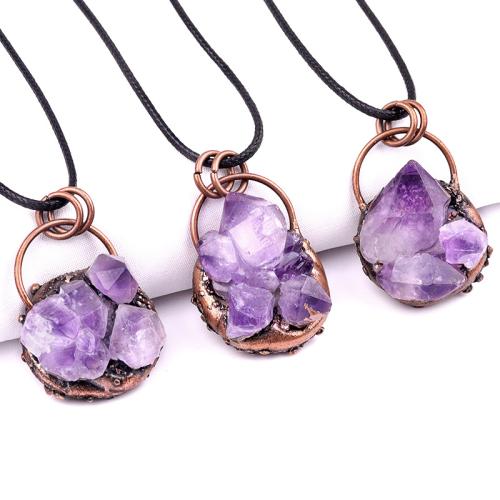 Quartz Necklace Amethyst with Korean Waxed Cord & Iron fashion jewelry mixed colors Sold By PC