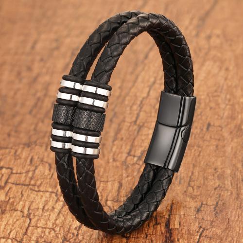 Cowhide Bracelet with 304 Stainless Steel polished Double Layer & for man Sold By PC