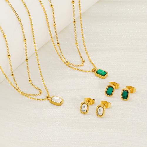 Rhinestone Stainless Steel Jewelry Set 304 Stainless Steel 18K gold plated & for woman & with rhinestone Sold By PC