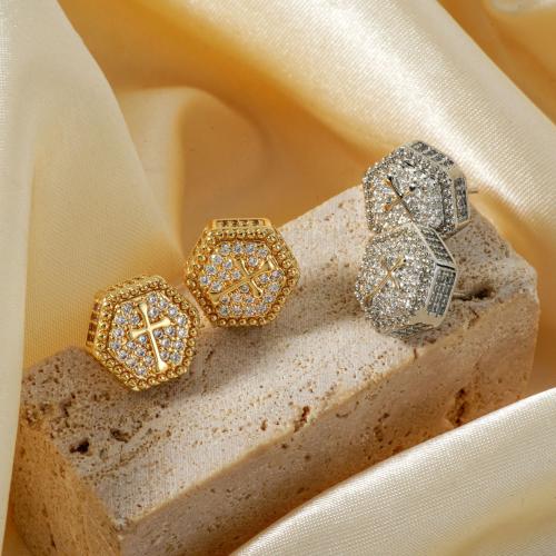 Cubic Zirconia Micro Pave Brass Earring plated fashion jewelry & micro pave cubic zirconia & for woman Sold By Pair