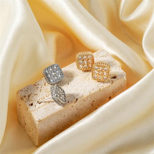 Cubic Zirconia Micro Pave Brass Earring Square plated fashion jewelry & micro pave cubic zirconia & for woman Sold By Pair