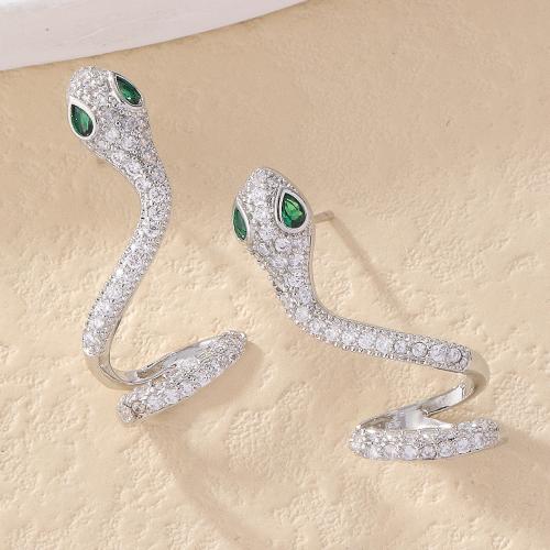 Cubic Zirconia Micro Pave Brass Earring Snake plated fashion jewelry & micro pave cubic zirconia & for woman Sold By Pair