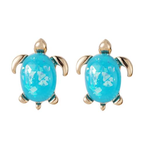 Zinc Alloy Stud Earring with Opal Turtle plated fashion jewelry & for woman Sold By Pair