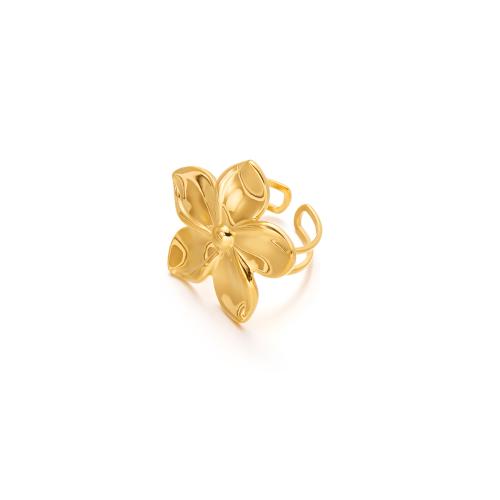 Vinger Ring in edelstaal, 304 roestvrij staal, Bloem, plated, mode sieraden & voor vrouw & hol, gouden, Inner diameter :19.54mm, Verkocht door PC