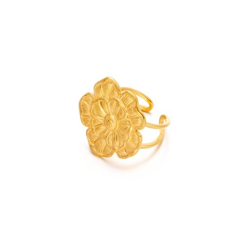 Vinger Ring in edelstaal, 304 roestvrij staal, Bloem, plated, mode sieraden & voor vrouw & hol, gouden, Inner diameter :20.8mm, Verkocht door PC