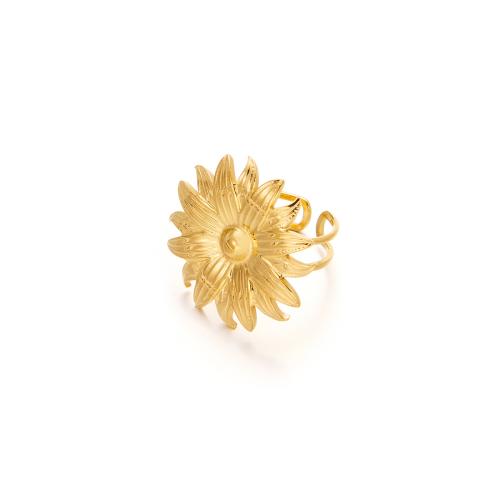 Vinger Ring in edelstaal, 304 roestvrij staal, Bloem, plated, mode sieraden & voor vrouw & hol, gouden, Inner diameter :19.5mm, Verkocht door PC