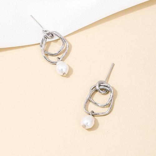 Zinc Alloy Stud Earring with Plastic Pearl plated for woman Sold By Pair