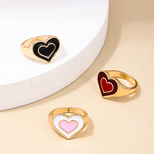 Zinc Alloy fingerring, Heart, forgyldt, for kvinde & emalje, flere farver til valg, Solgt af PC