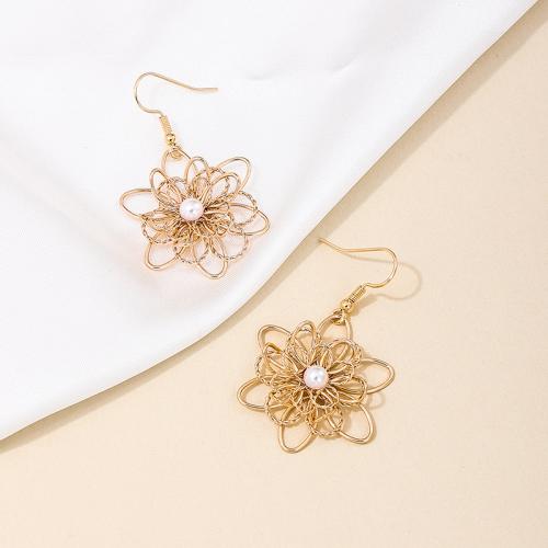 Zinc Alloy Drop Earrings with Plastic Pearl petals plated for woman Sold By Pair