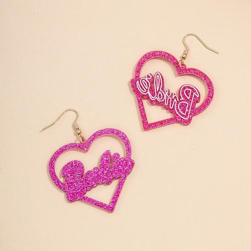 Zinc Alloy Drop Earrings with Acrylic Heart plated for woman gold Sold By Pair