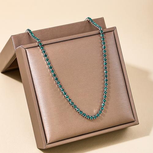 Zinc Alloy Jewelry Necklace plated for woman & with rhinestone green Sold By PC