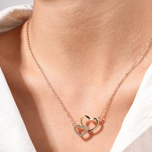 Zinc Alloy Jewelry Necklace Heart plated for woman & with rhinestone Sold By PC