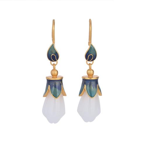 Brass Drop Earring with Jade vintage & for woman golden 42mm Sold By Pair