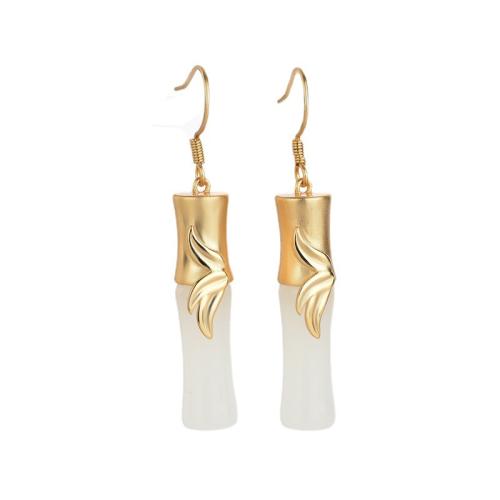 Brass Drop Earring with Jade plated vintage & for woman golden 45mm Sold By Pair