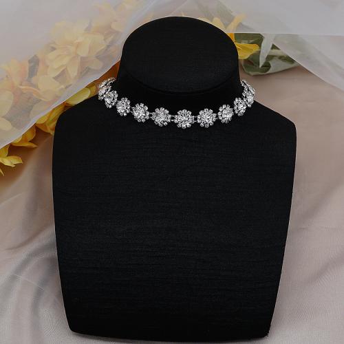 Brass Necklace with 10cm extender chain plated for woman & with rhinestone silver color Length Approx 28.5 cm Sold By PC