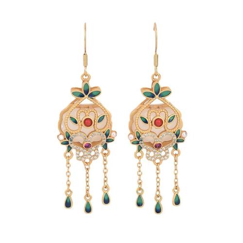 Pendientes de Gota en Latón, metal, Vintage & micro arcilla de zirconia cúbica & para mujer & esmalte, dorado, 64mm, Vendido por Par