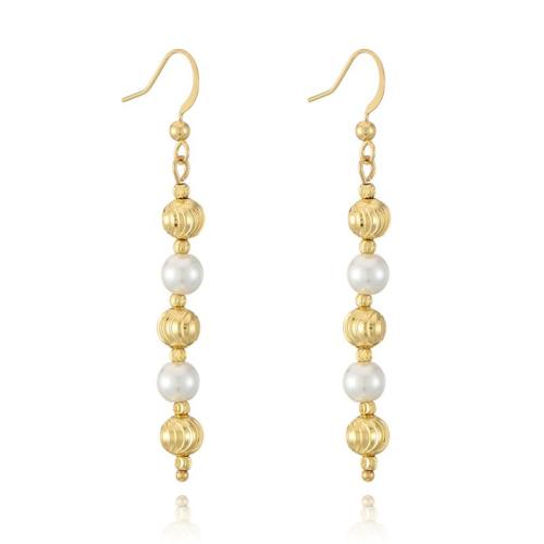 Brass Drop Earring with Glass Pearl & for woman golden Sold By Pair