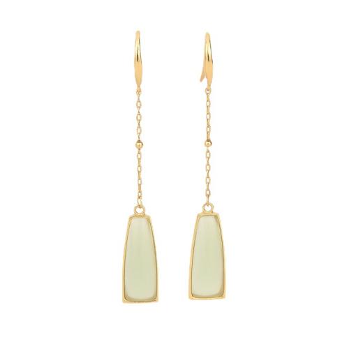 Brass Drop Earring with Jade vintage & for woman golden 64mm Sold By Pair