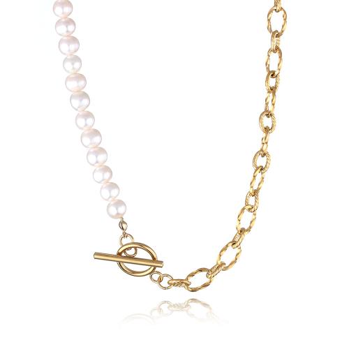 Stainless Steel Jewelry Necklace 304 Stainless Steel with Freshwater Pearl fashion jewelry & for woman golden Sold By PC