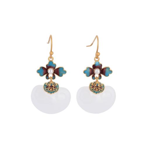 Boucles d'oreilles pendantes en laiton, avec perle de plastique, Vintage & pour femme & émail, doré, 45mm, Vendu par paire