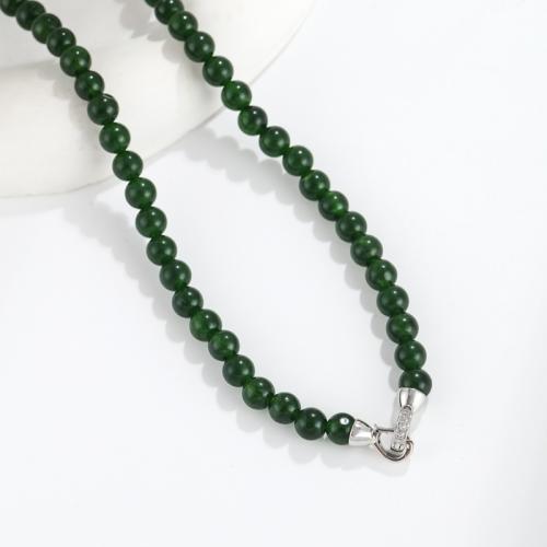 Cubic Zircon Micro Pave Brass Necklace with Jade handmade micro pave cubic zirconia & for woman green Sold By PC