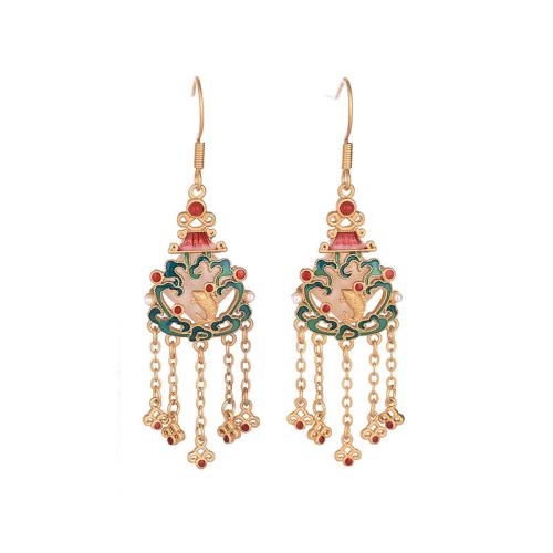 Boucles d'oreilles pendantes en laiton, Vintage & pour femme, doré, 60mm, Vendu par paire