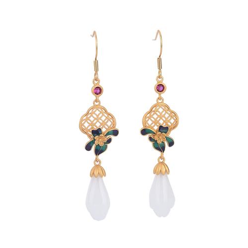 Boucles d'oreilles pendantes en laiton, Vintage & pour femme & émail, doré, 68mm, Vendu par paire