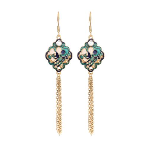 Brass Drop Earring with Jade vintage & for woman golden 85mm Sold By Pair