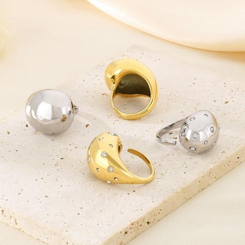 Rhinestone Stainless Steel Finger Ring 304 Stainless Steel Vacuum Ion Plating for woman & with rhinestone Sold By PC