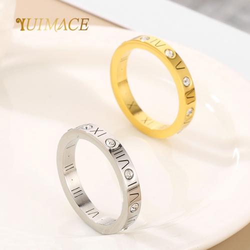 Rhinestone Stainless Steel Finger Ring 304 Stainless Steel Vacuum Ion Plating for woman & with rhinestone Sold By PC