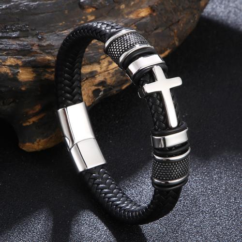 PU Leather Cord Bracelets Vacuum Ion Plating & for man Sold By PC