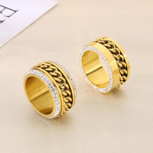 Rhinestone Stainless Steel Finger Ring 304 Stainless Steel Vacuum Ion Plating & for woman & with rhinestone Sold By PC