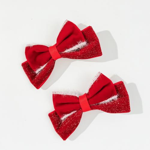 Christmas Hair Clip Velour Bowknot Vacuum Ion Plating for woman Sold By Pair