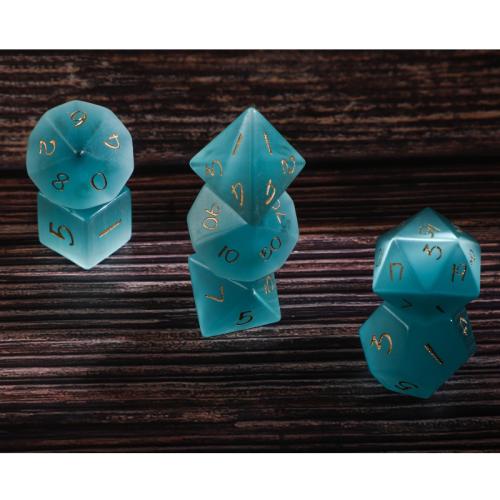 Dados para jogos, Pedra olho de gato, Padrão Geométrico, sintéticos, 7 peças, azul, vendido por Defina