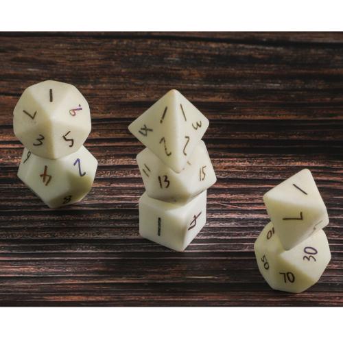 Dadi per giochi, Avorio-Jade, Motivo geometrico, 7 pezzi, Venduto da set