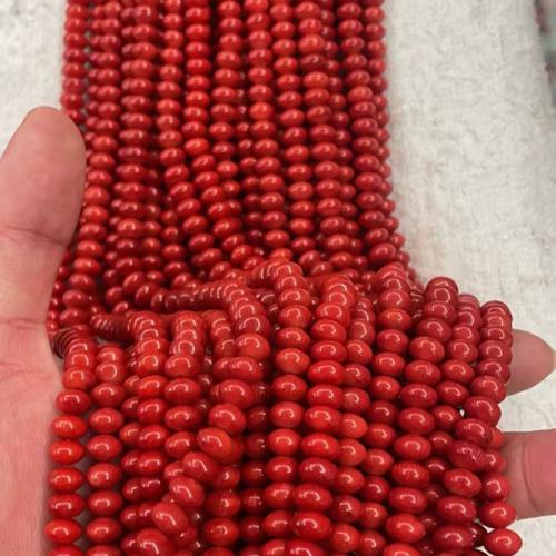 Gamtos Koralų karoliukai, Coral, Abakas, Pasidaryk pats, raudonas, 5x8mm, Parduota už Apytiksliai 38-40 cm Strand