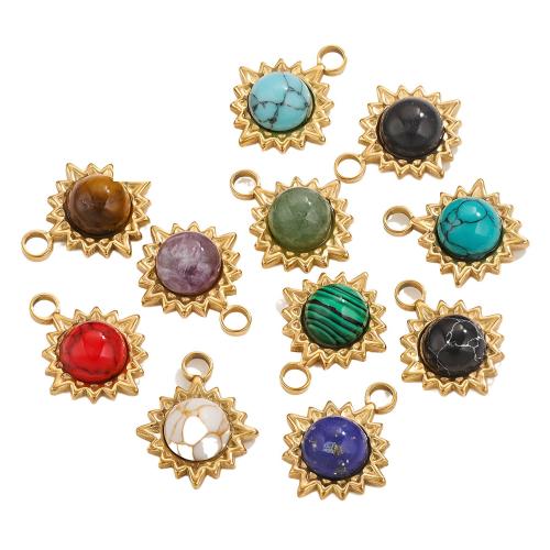 Stainless Steel Pendants 304 Stainless Steel with Gemstone Sun Vacuum Ion Plating DIY Approx 3mm Sold By Bag