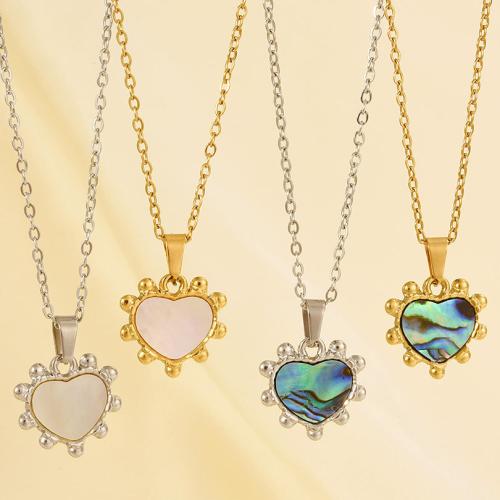 Stainless Steel Jewelry Necklace 304 Stainless Steel with White Shell & Abalone Shell Heart Vacuum Ion Plating fashion jewelry & for woman Sold By PC