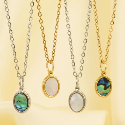 Stainless Steel Jewelry Necklace 304 Stainless Steel with White Shell & Abalone Shell Oval Vacuum Ion Plating fashion jewelry & for woman Sold By PC