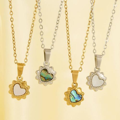 Stainless Steel Jewelry Necklace 304 Stainless Steel with White Shell & Abalone Shell Heart Vacuum Ion Plating fashion jewelry & for woman Sold By PC