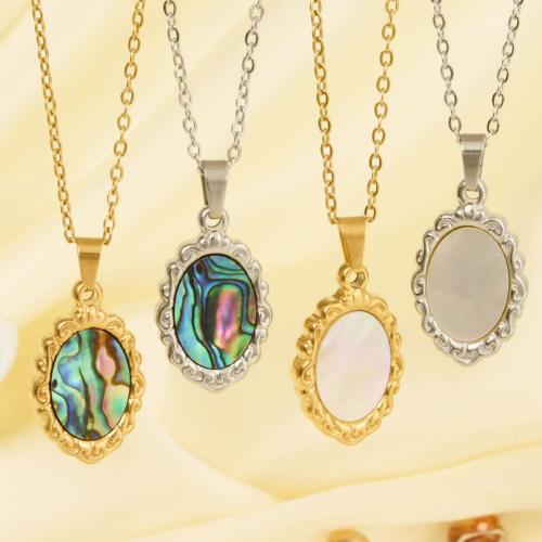 Stainless Steel Jewelry Necklace 304 Stainless Steel with White Shell & Abalone Shell Vacuum Ion Plating fashion jewelry & for woman Sold By PC