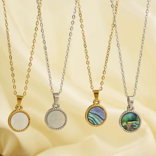 Stainless Steel Jewelry Necklace 304 Stainless Steel with White Shell & Abalone Shell Vacuum Ion Plating fashion jewelry & for woman Sold By PC