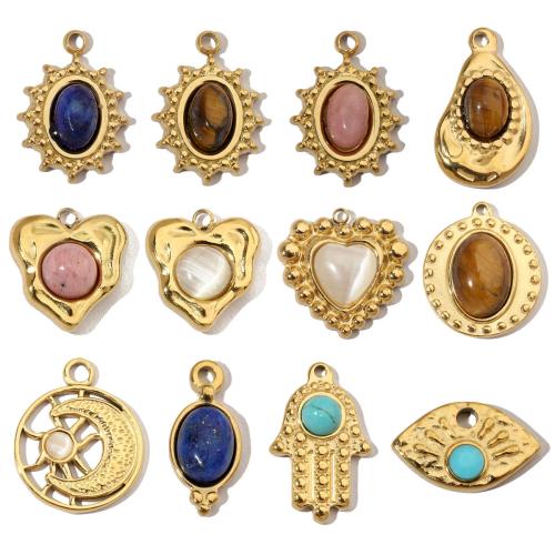 Stainless Steel Pendants 304 Stainless Steel with Gemstone Vacuum Ion Plating & DIY Sold By Bag